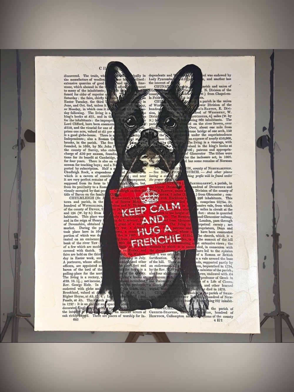 “Hug A Frenchie” French Bulldog Dictionary Print On Canvas Wall Art 20”x26”